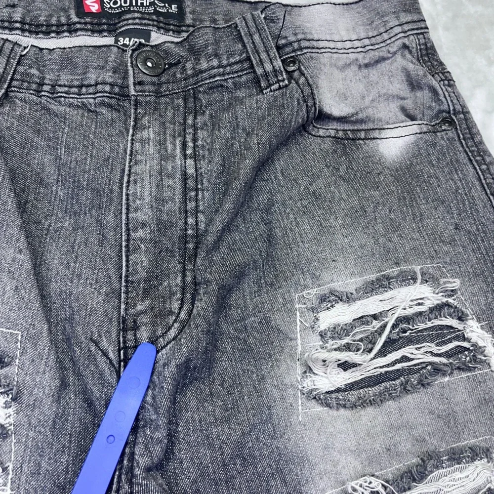 Southpole Distressed Denim Jeans Men's Sz 34 Black Gray‎ Ripped Grunge Western